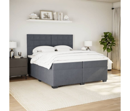 Cama box spring con colchón terciopelo gris oscuro 200x200 cm