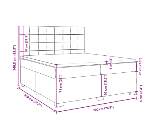 Cama box spring con colchón terciopelo negro 200x200 cm