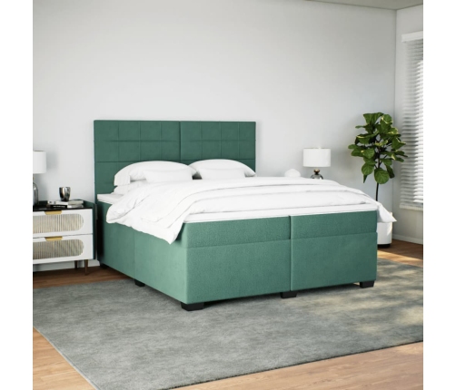 Cama box spring con colchón terciopelo verde oscuro 200x200 cm