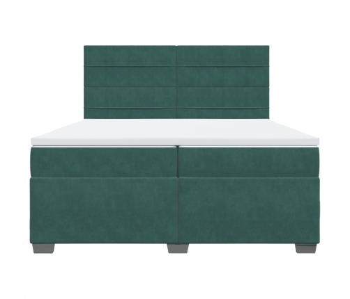 Cama box spring con colchón terciopelo verde oscuro 200x200 cm