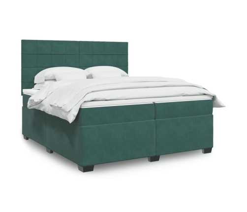 Cama box spring con colchón terciopelo verde oscuro 200x200 cm