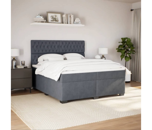 Cama box spring con colchón terciopelo gris oscuro 200x200 cm