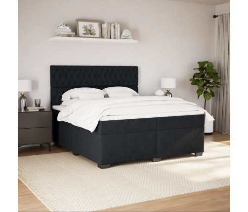 Cama box spring con colchón terciopelo negro 200x200 cm