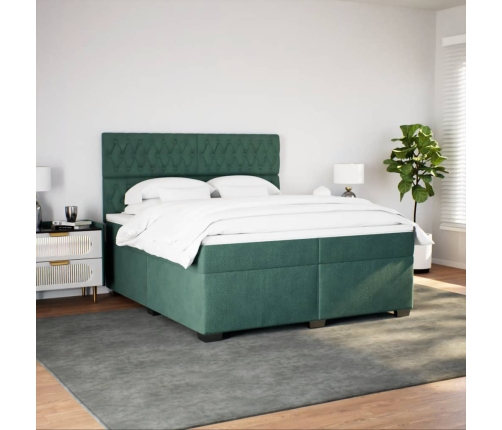 Cama box spring con colchón terciopelo verde oscuro 200x200 cm
