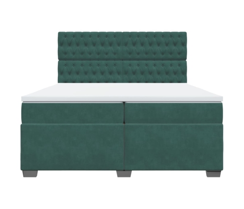 Cama box spring con colchón terciopelo verde oscuro 200x200 cm