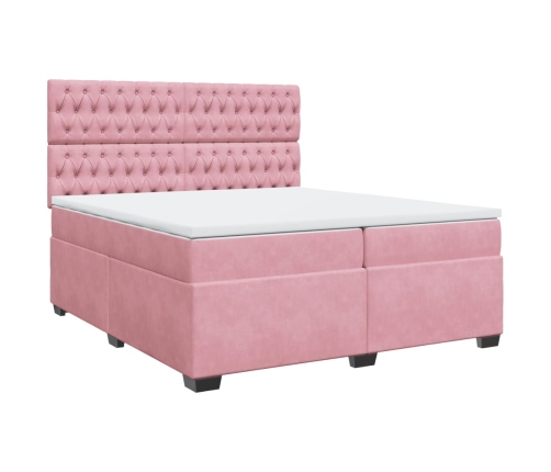 Cama box spring con colchón terciopelo rosa 200x200 cm