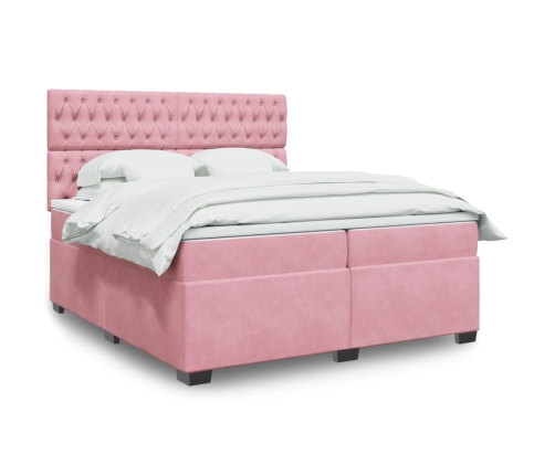 Cama box spring con colchón terciopelo rosa 200x200 cm