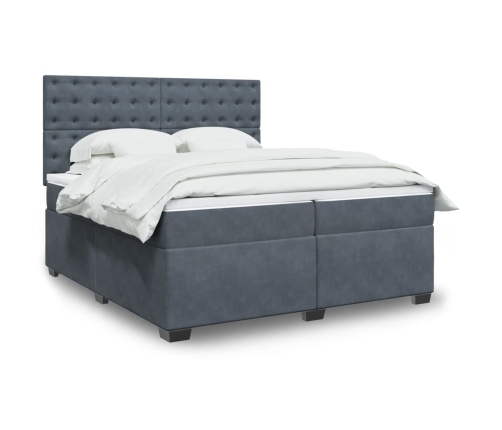 Cama box spring con colchón terciopelo gris oscuro 200x200 cm