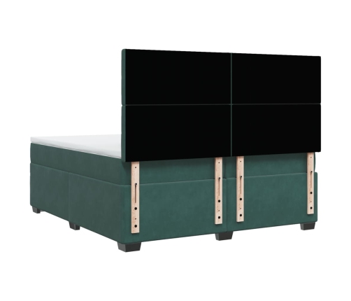 Cama box spring con colchón terciopelo verde oscuro 200x200 cm