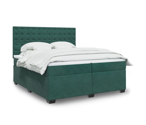 Cama box spring con colchón terciopelo verde oscuro 200x200 cm