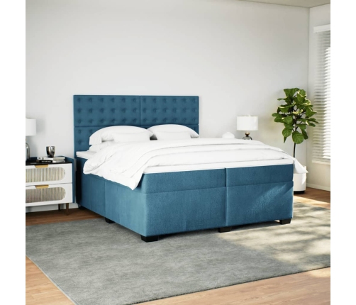 Cama box spring con colchón terciopelo azul 200x200 cm