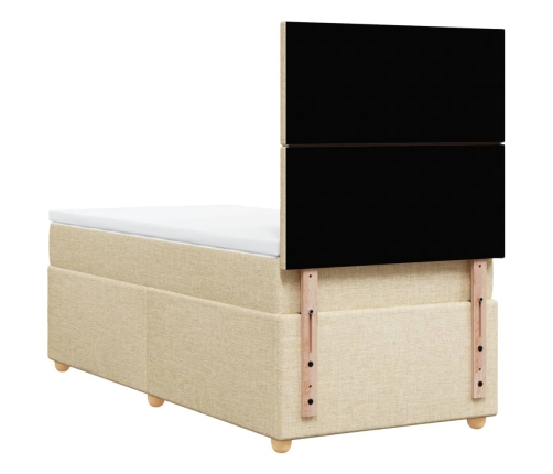 Cama box spring con colchón tela color crema 80x200 cm