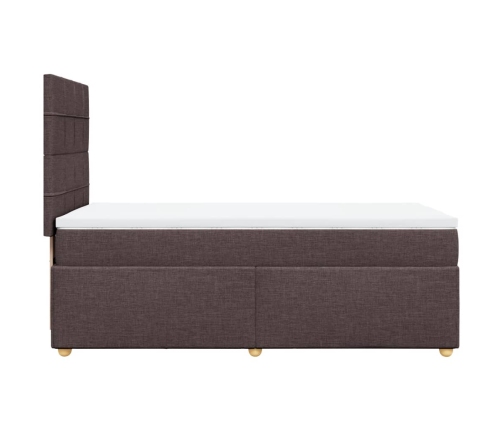 Cama box spring con colchón tela marrón oscuro 80x200 cm