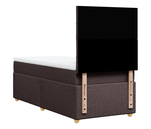 Cama box spring con colchón tela marrón oscuro 80x200 cm