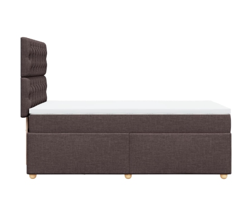 Cama box spring con colchón tela marrón oscuro 80x200 cm