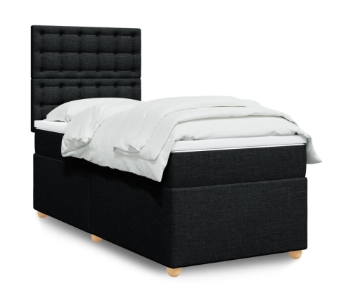 Cama box spring con colchón tela negro 80x200 cm