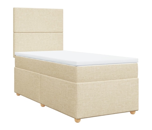 Cama box spring con colchón tela color crema 90x190 cm