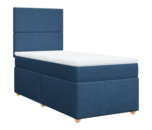 Cama box spring con colchón tela azul 90x190 cm