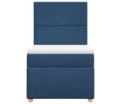 Cama box spring con colchón tela azul 90x190 cm