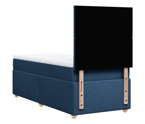 Cama box spring con colchón tela azul 90x190 cm