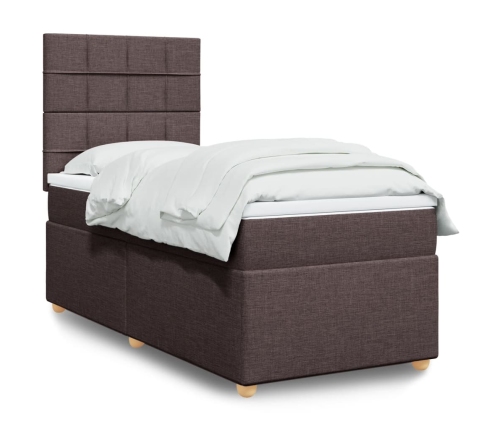 Cama box spring con colchón tela marrón oscuro 90x190 cm