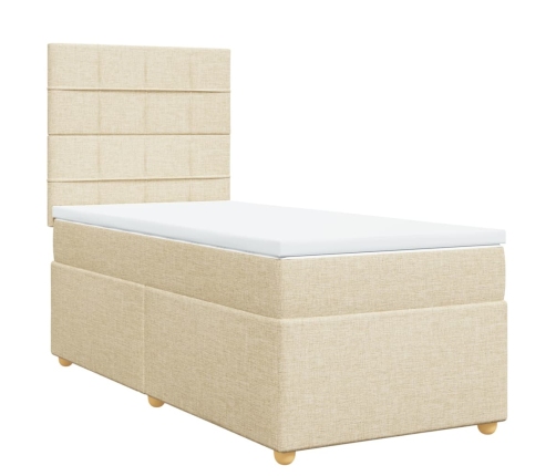 Cama box spring con colchón tela color crema 90x190 cm