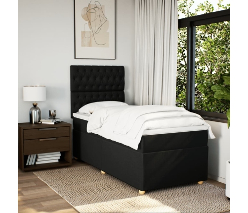 Cama box spring con colchón tela negro 90x190 cm