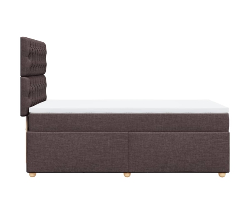 Cama box spring con colchón tela marrón oscuro 90x190 cm