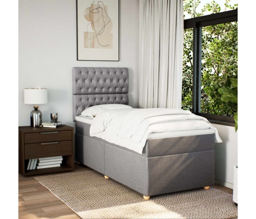 Cama box spring con colchón tela gris taupe 90x190 cm