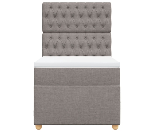 Cama box spring con colchón tela gris taupe 90x190 cm