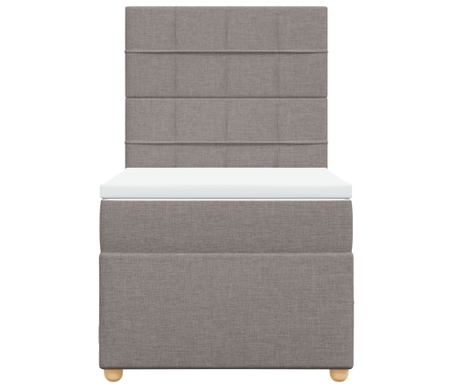 Cama box spring con colchón tela gris taupe 90x200 cm