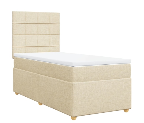 Cama box spring con colchón tela color crema 90x200 cm