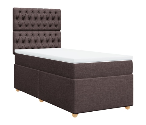 Cama box spring con colchón tela marrón oscuro 90x200 cm