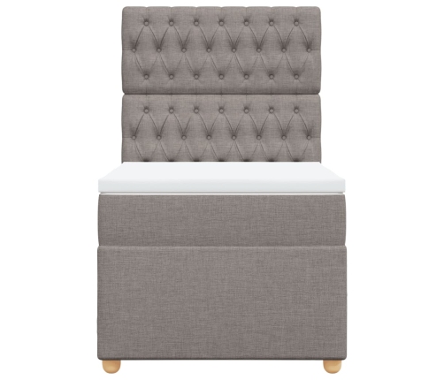 Cama box spring con colchón tela gris taupe 90x200 cm