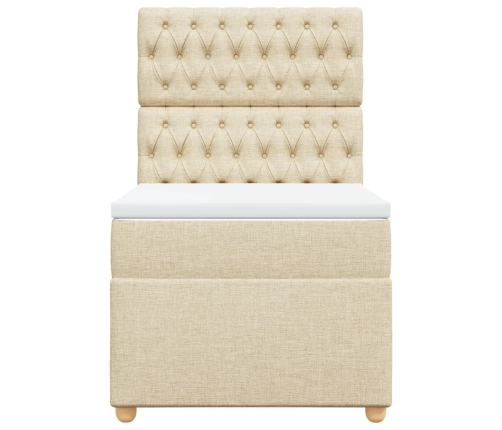 Cama box spring con colchón tela color crema 90x200 cm