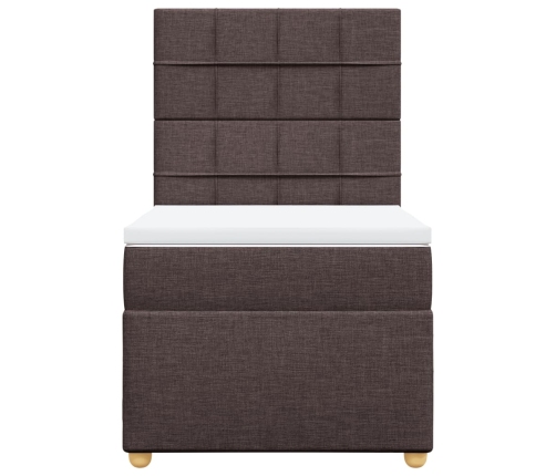 Cama box spring con colchón tela marrón oscuro 100x200 cm