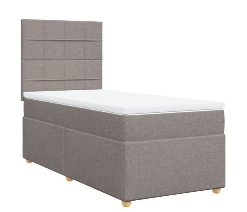 Cama box spring con colchón tela gris taupe 100x200 cm