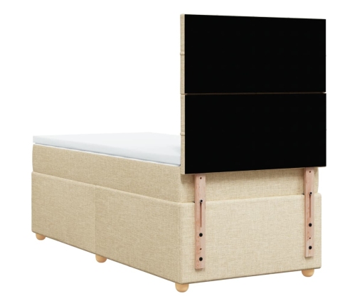 Cama box spring con colchón tela color crema 100x200 cm