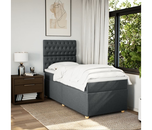 Cama box spring con colchón tela gris oscuro 100x200 cm