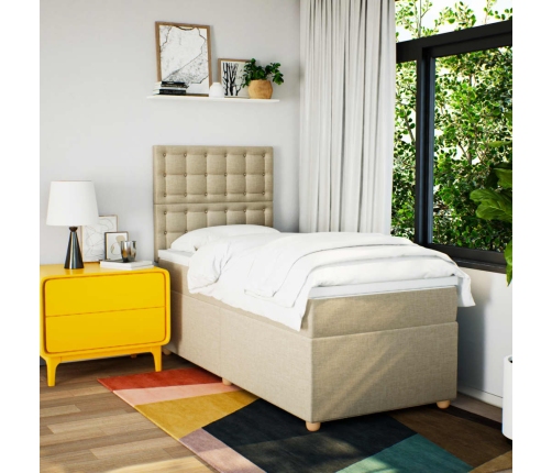 Cama box spring con colchón tela color crema 100x200 cm