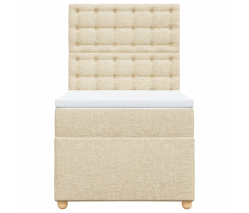 Cama box spring con colchón tela color crema 100x200 cm