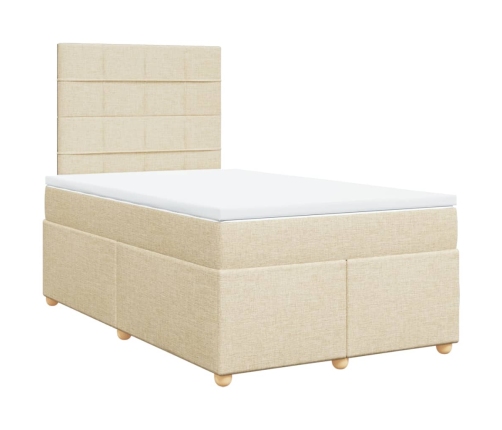 Cama box spring con colchón tela color crema 120x190 cm