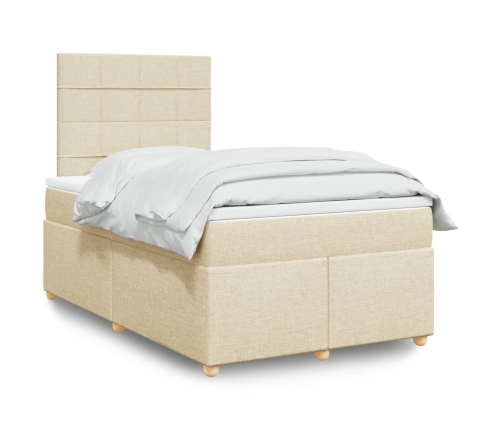 Cama box spring con colchón tela color crema 120x190 cm