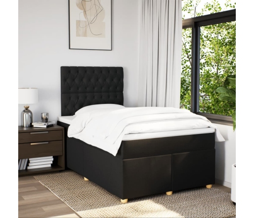 Cama box spring con colchón tela negro 120x190 cm