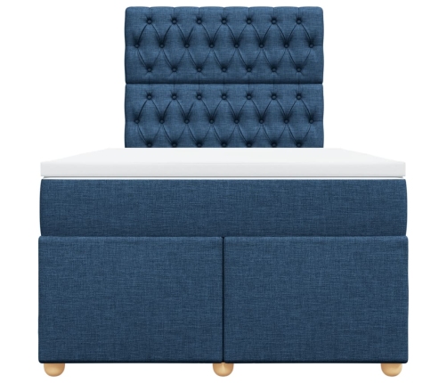 Cama box spring con colchón tela azul 120x190 cm