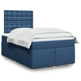 Cama box spring con colchón tela azul 120x190 cm