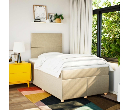 Cama box spring con colchón tela color crema 120x200 cm