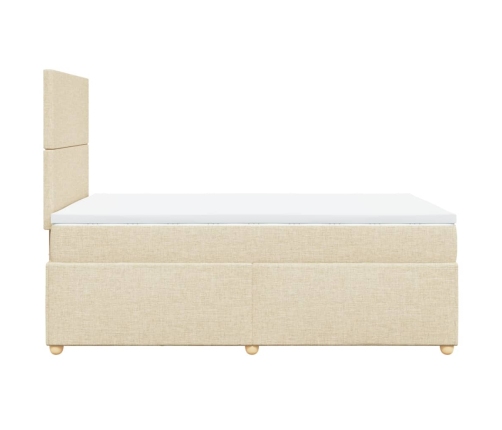 Cama box spring con colchón tela color crema 120x200 cm