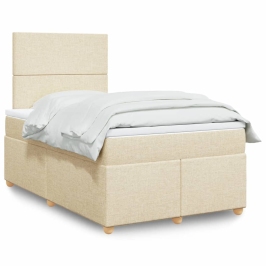 Cama box spring con colchón tela color crema 120x200 cm