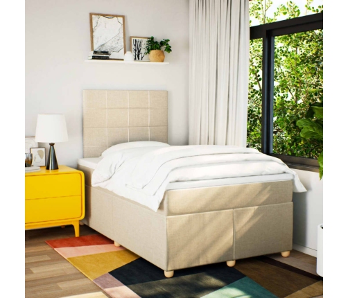 Cama box spring con colchón tela color crema 120x200 cm